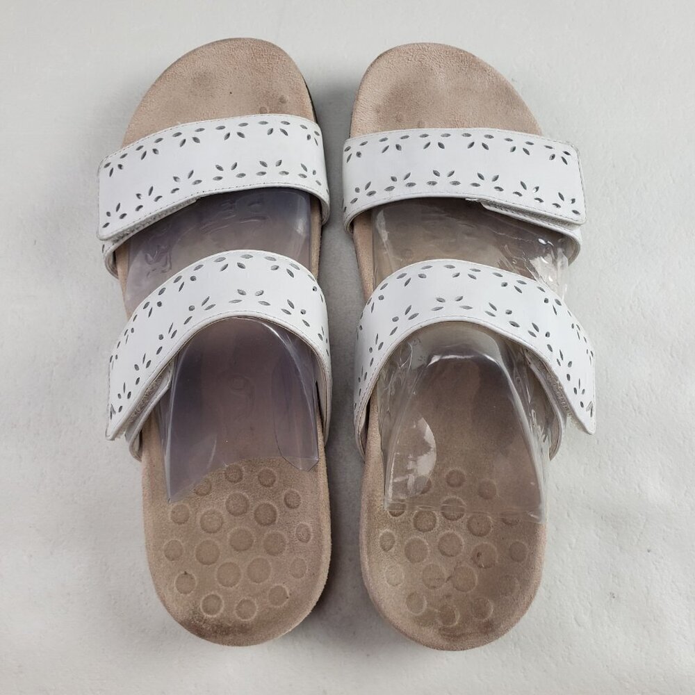 Vionic Randi Strappy Leather Sandal Womens 10 White Slide Adjustable Slip On - Picture 8 of 11